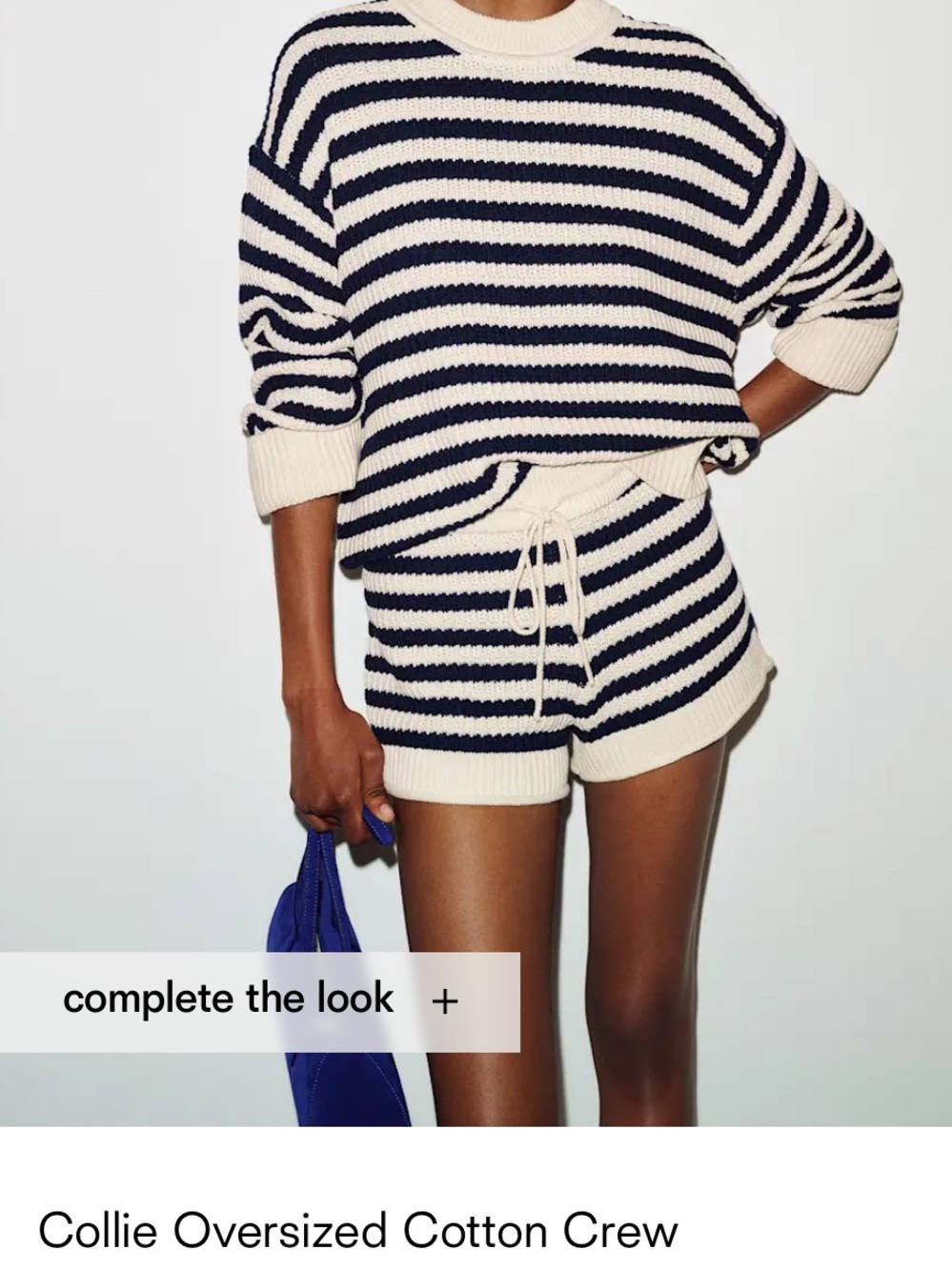 Reformation Collie Oversized Cotton Crew – Navy/Ivory Stripe